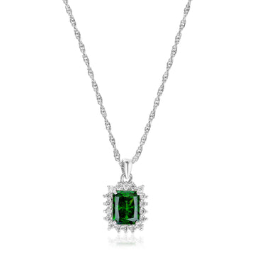 925 dark green rectangle pendent with delicate chain