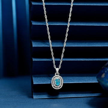 925 single blue stone with 2 layer round design chain pendent