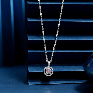 925 pink soliter with round pettern pendent chin