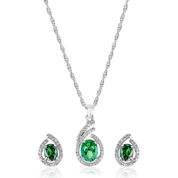 925 green+small dimond half drop p.set
