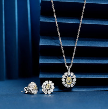 925 multi drop cut stone with single yellow chain p.set