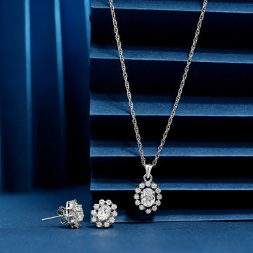 925 single stone with multi small dimond ovel chain p.set