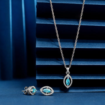 925 single blue stone with small cz chain p.set