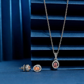 925 single orange stone with round cz chain p.set