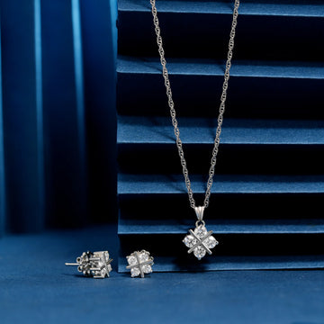 925 four single dimond cross chain p.set