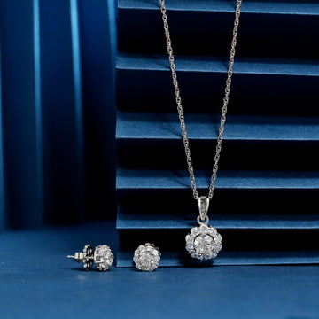 925 flower with single+small dimond chain p.set