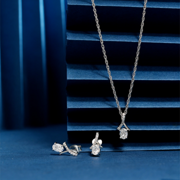 925 single with small dimond line with ovel stone chain p.set