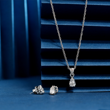 925 small three dimond with drop shape dimond chain p.set