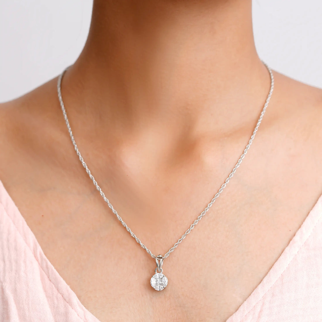 925 single dimond look with multi stone design chain pendent