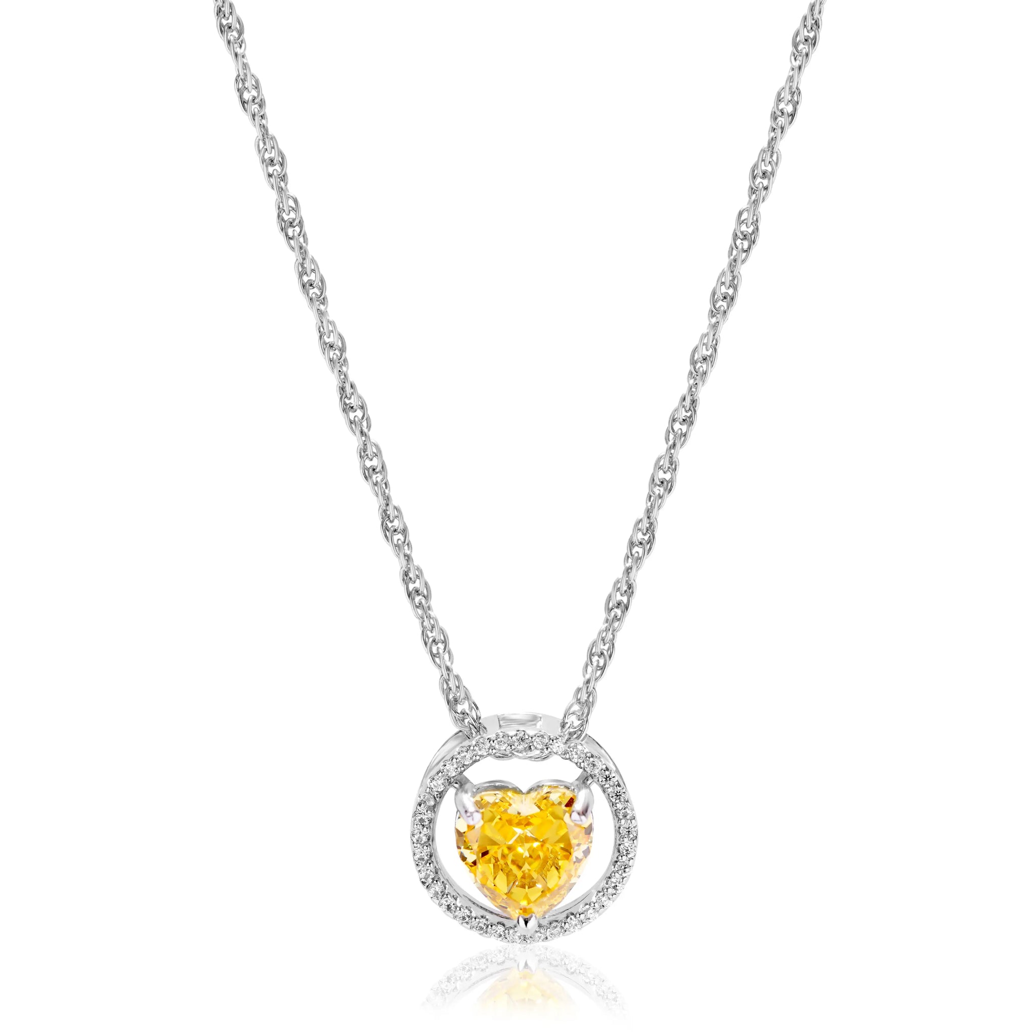 925 yellow heart with small round dimond chain pendent