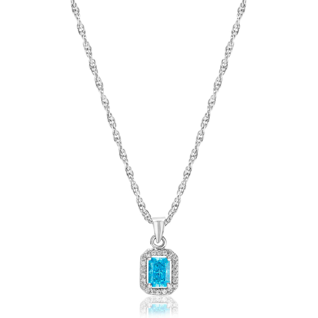 925 blu ractangle stone with small dimond chain pendent