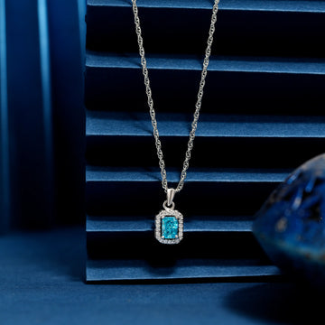 925 blu ractangle stone with small dimond chain pendent