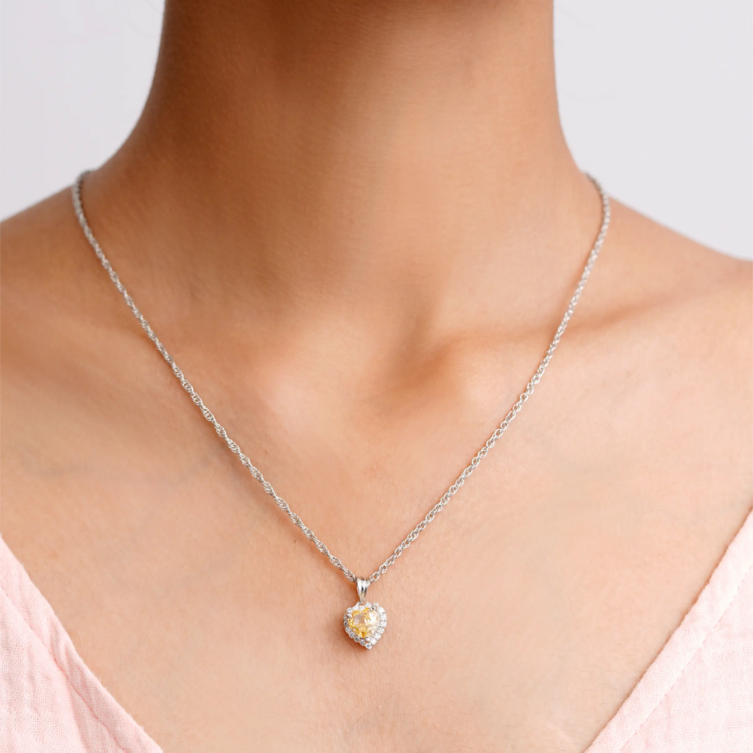 925 yellow stone heart desigen chain pendent