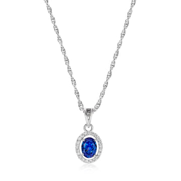 925 oval shape blu stone with oval design chain pendent