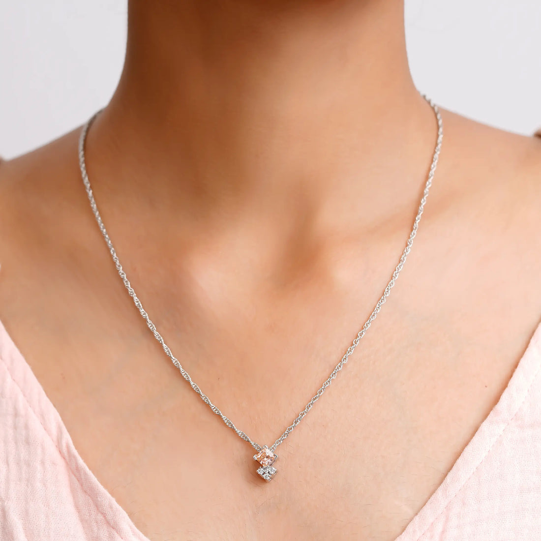 925 step design with 2 colour stone pendent chain