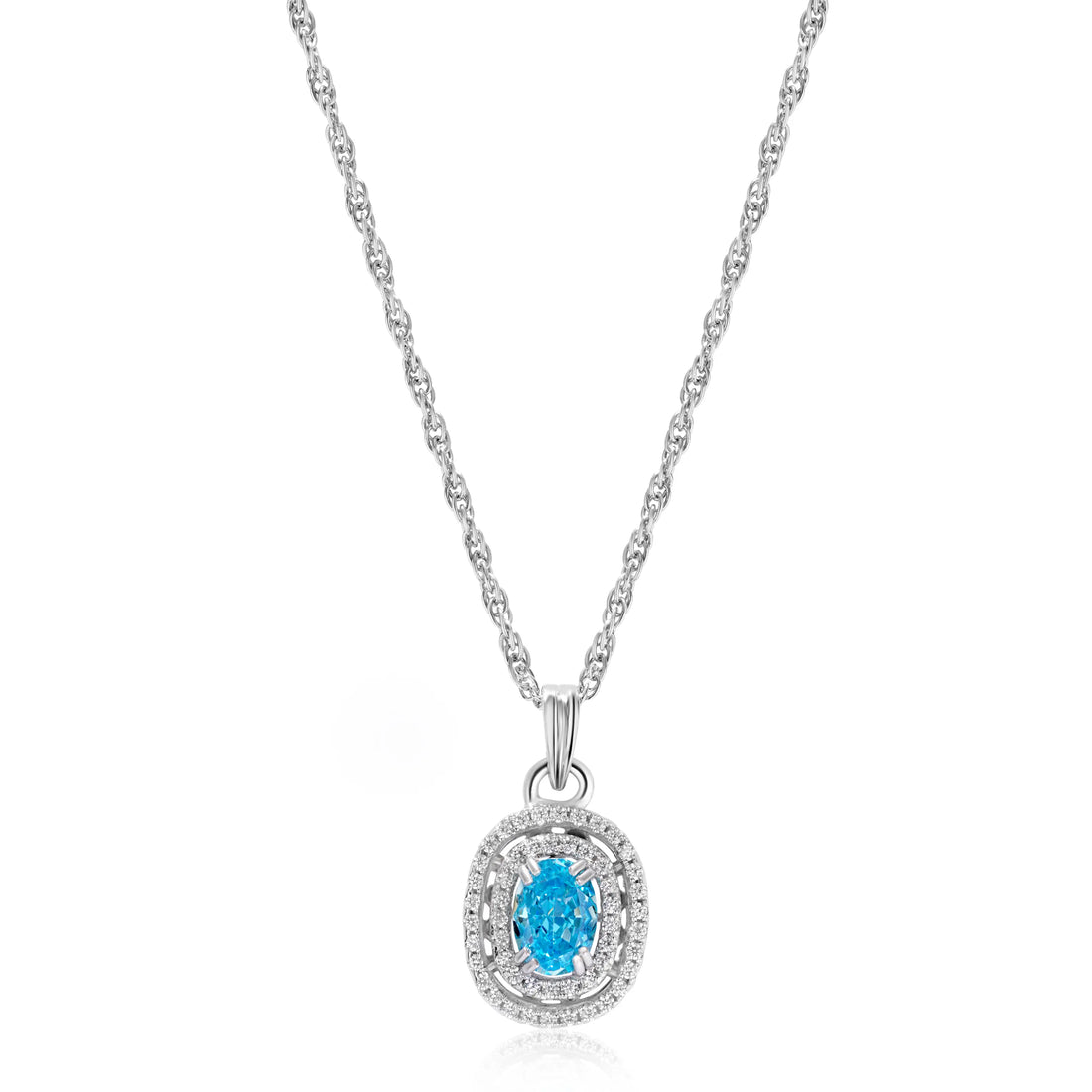 925 single blue stone with 2 layer round design chain pendent
