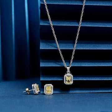 925 swarovski yellow square p.set with chain