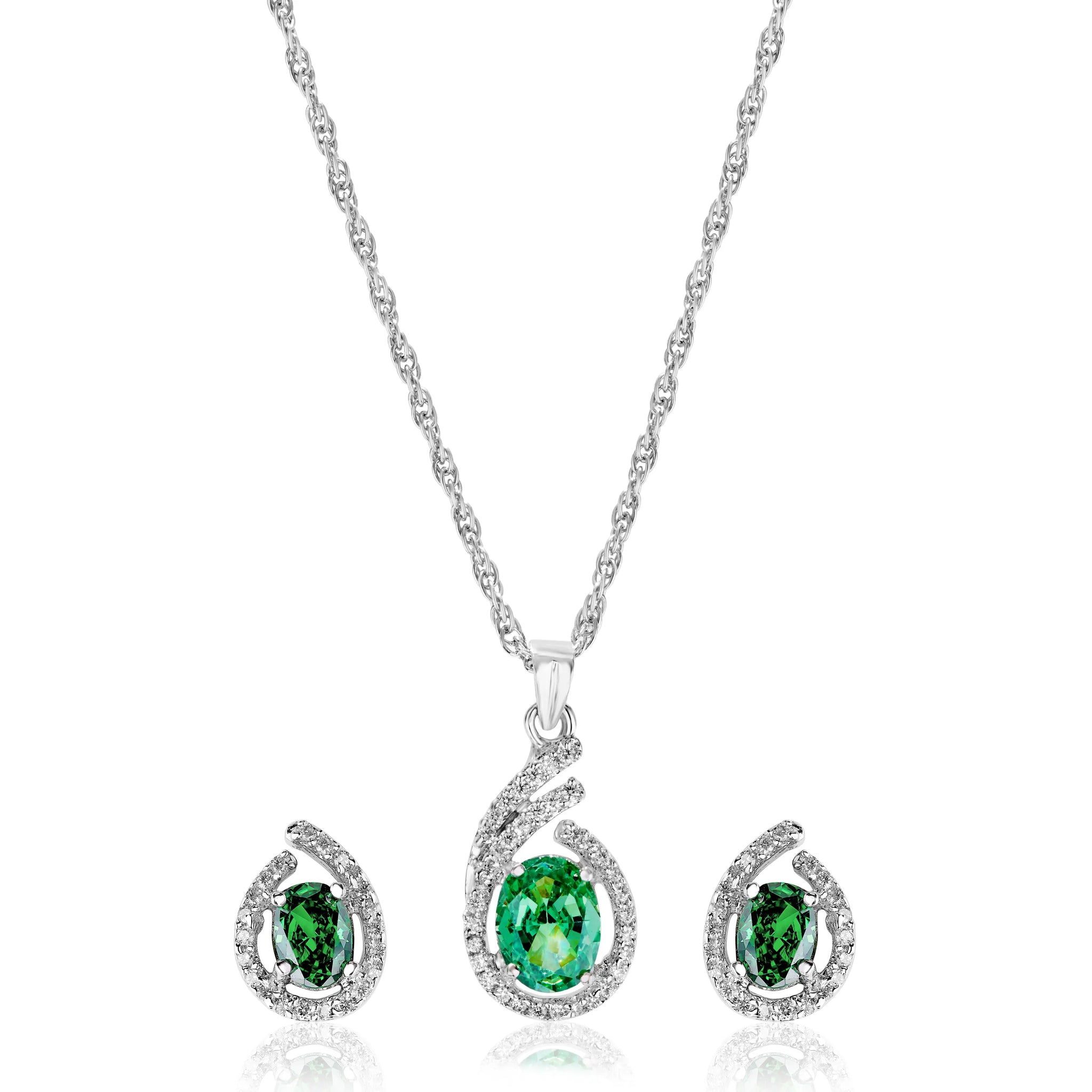 925 green+small dimond half drop p.set