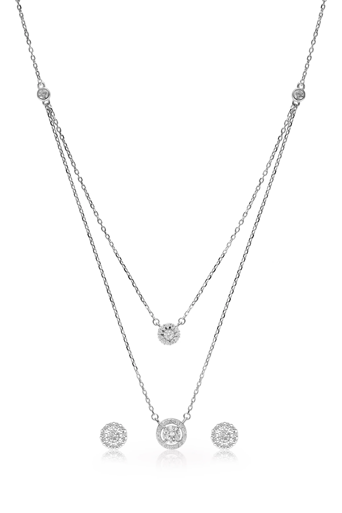 925 single soliter with small dimond 2 layer chain p.set