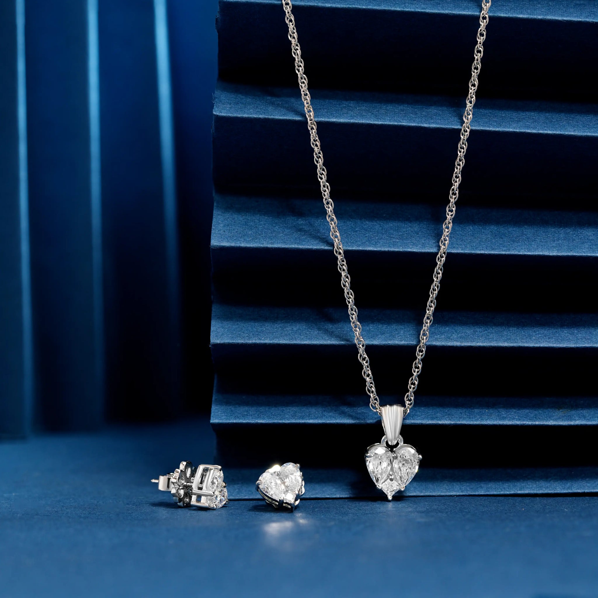 925 heart with drop dimond cut chain p.set
