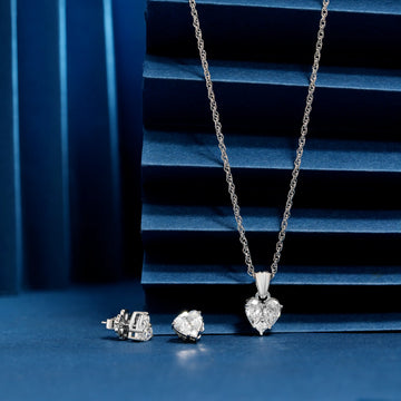925 heart with drop dimond cut chain p.set