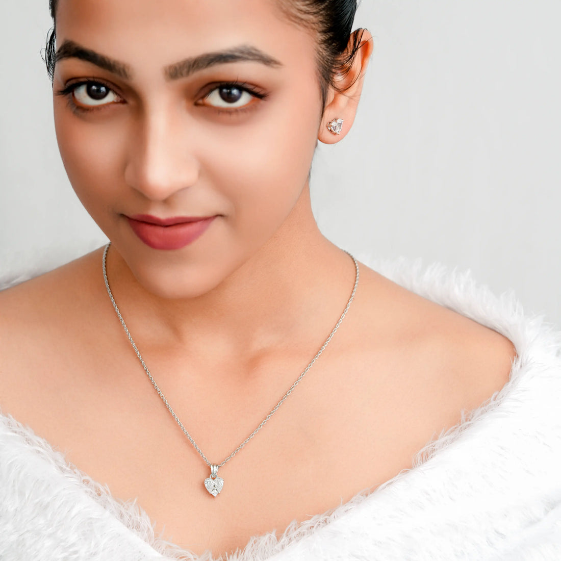 925 heart with drop dimond cut chain p.set