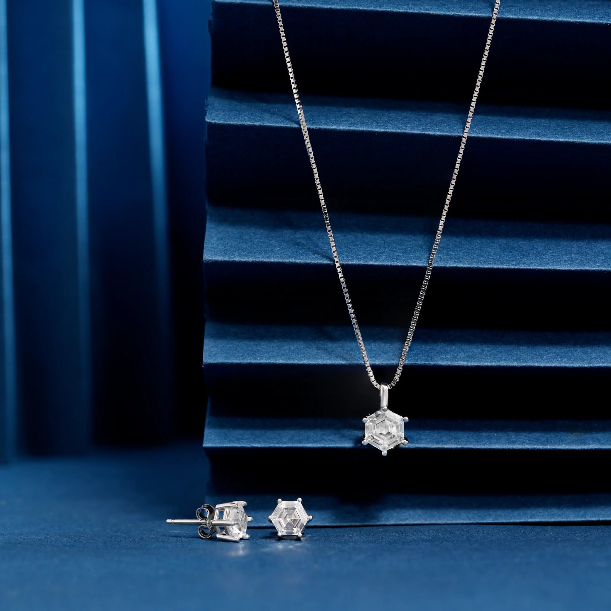 925 hexagon cut single dimond chain p.set