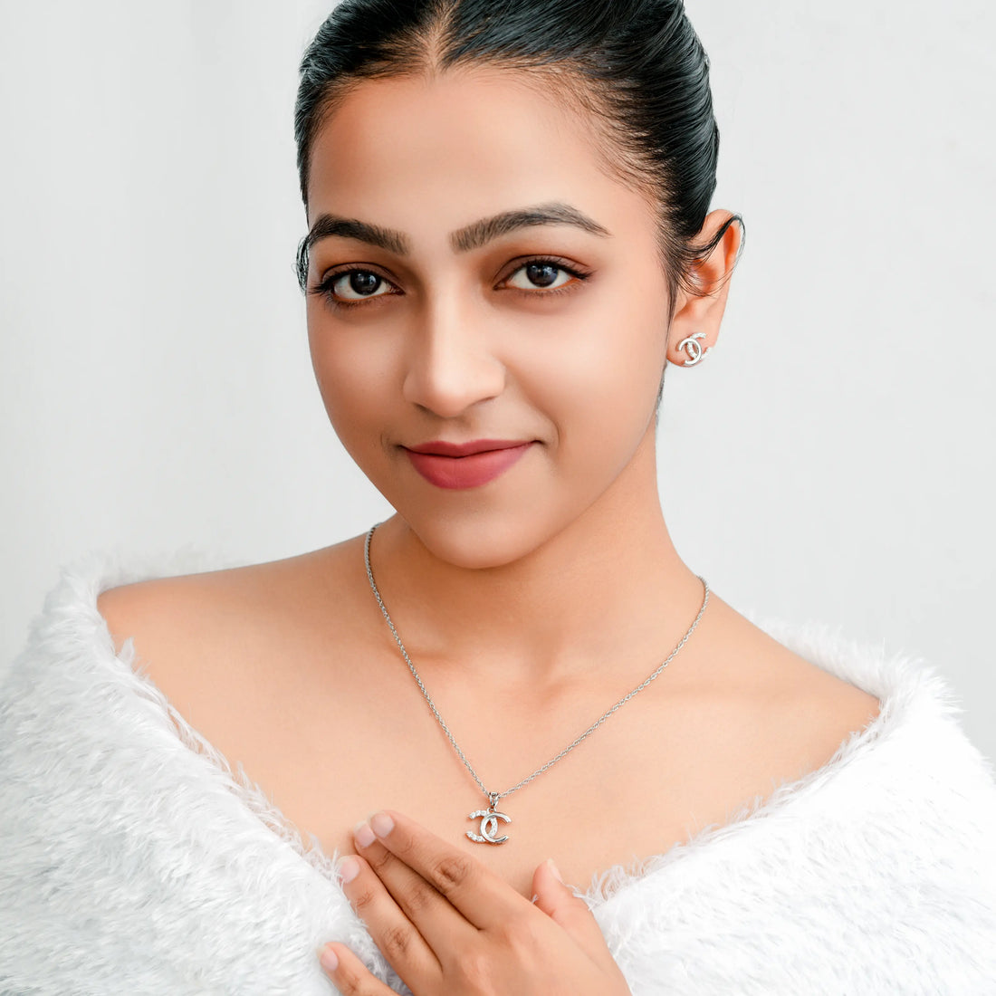 925 double half round plain+cz chain p.set