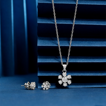 925 flower design with single stones chain p.set