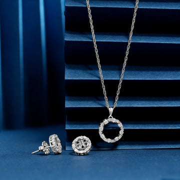 925 round open design with small dimonds chain p.set