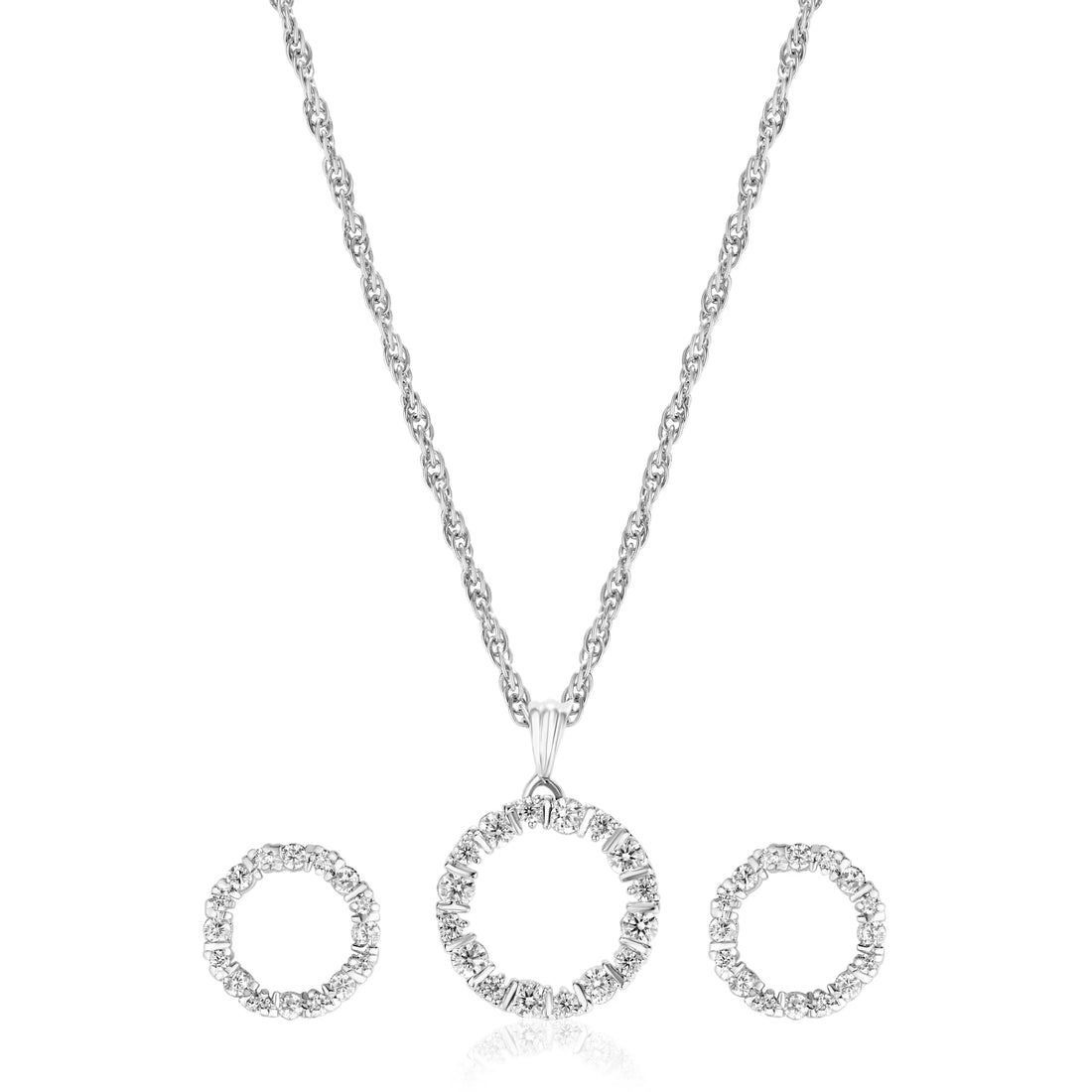925 round open design with small dimonds chain p.set